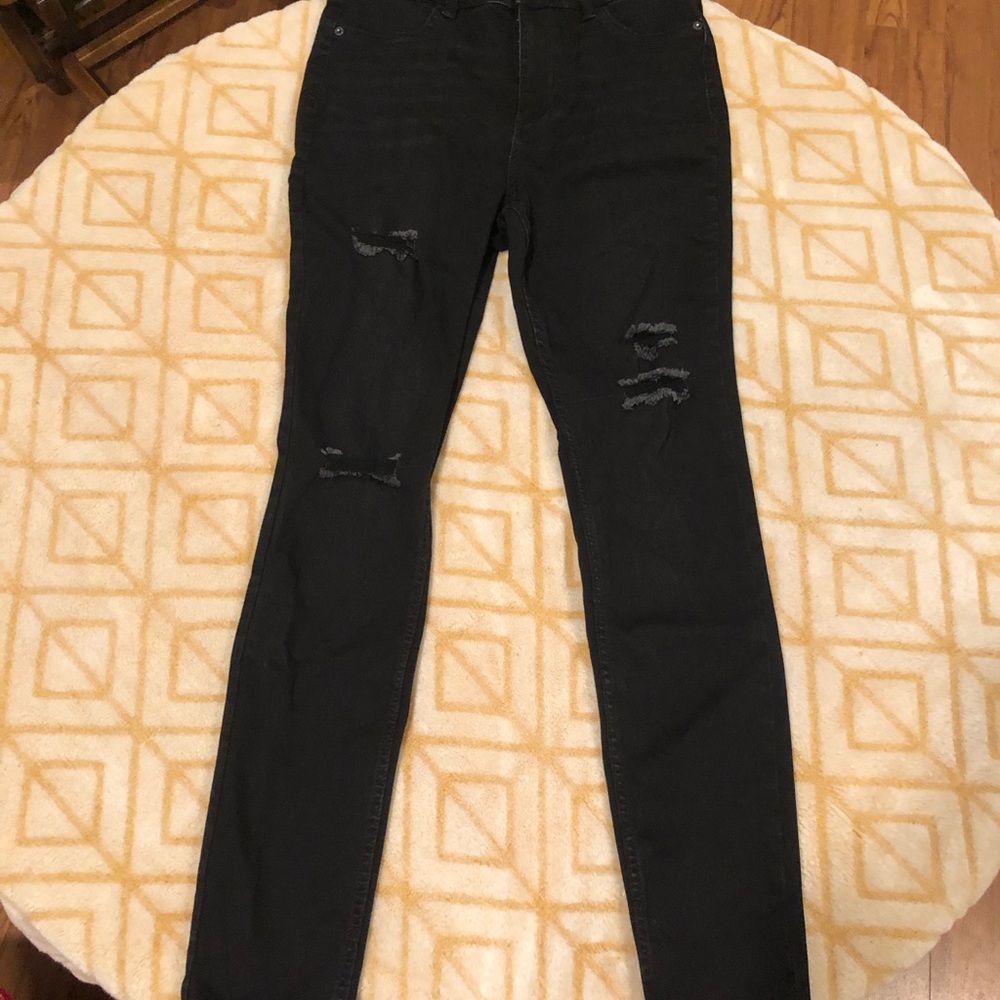 We The Free People Black Distressed Ripped Skinny Denim Jeans Size 31